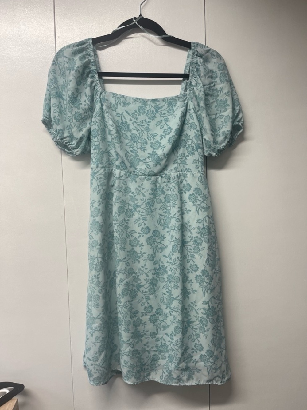 Square-Neck Floral Midi Dress in Light Teal
